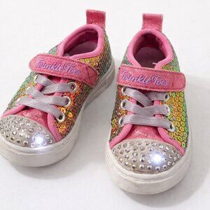 Skechers Twinkle Toes Light-Up Rainbow Sequin Sneakers Pink Girls 8